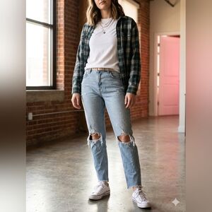 H&M Light Wash Distressed Low Waist Butterfly Boyfriend Jeans - Size 14